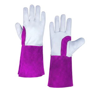 Heavy Duty <b>Leather</b> Work <b>Gloves</b> with Long Gauntlet Cuff for Welding Cow Grain <b>Leather</b> Welding Safety <b>Gloves</b> with Long Split - Product Image 1