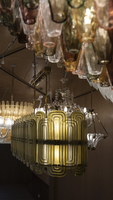 Lustre ovale en verre de Murano vert Italia Long