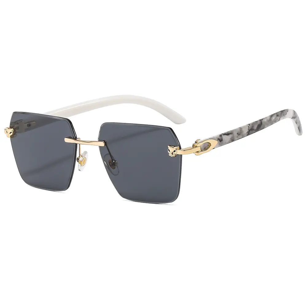 Nuovi occhiali da sole di moda a gradiente poligonale in metallo con testa di leopardo senza montatura occhiali da sole per uomo e donna