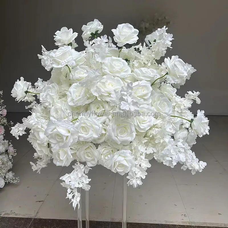 Personnalisé 70cm Centre de Table Fleur Rose Blanche Fleur de Cerisier Boule de Fleurs pour Table de Mariage