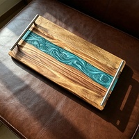 Epoxyhars acaciahouten charcuterieplank met kaasmes en bestekset, multifunctionele houten serveerschaal voor catering