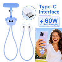 Cable de Carga Rápida Koala de 60W, Tipo C a C, Cable de Datos con Correa de Muñeca para Teléfono Móvil y Portátil