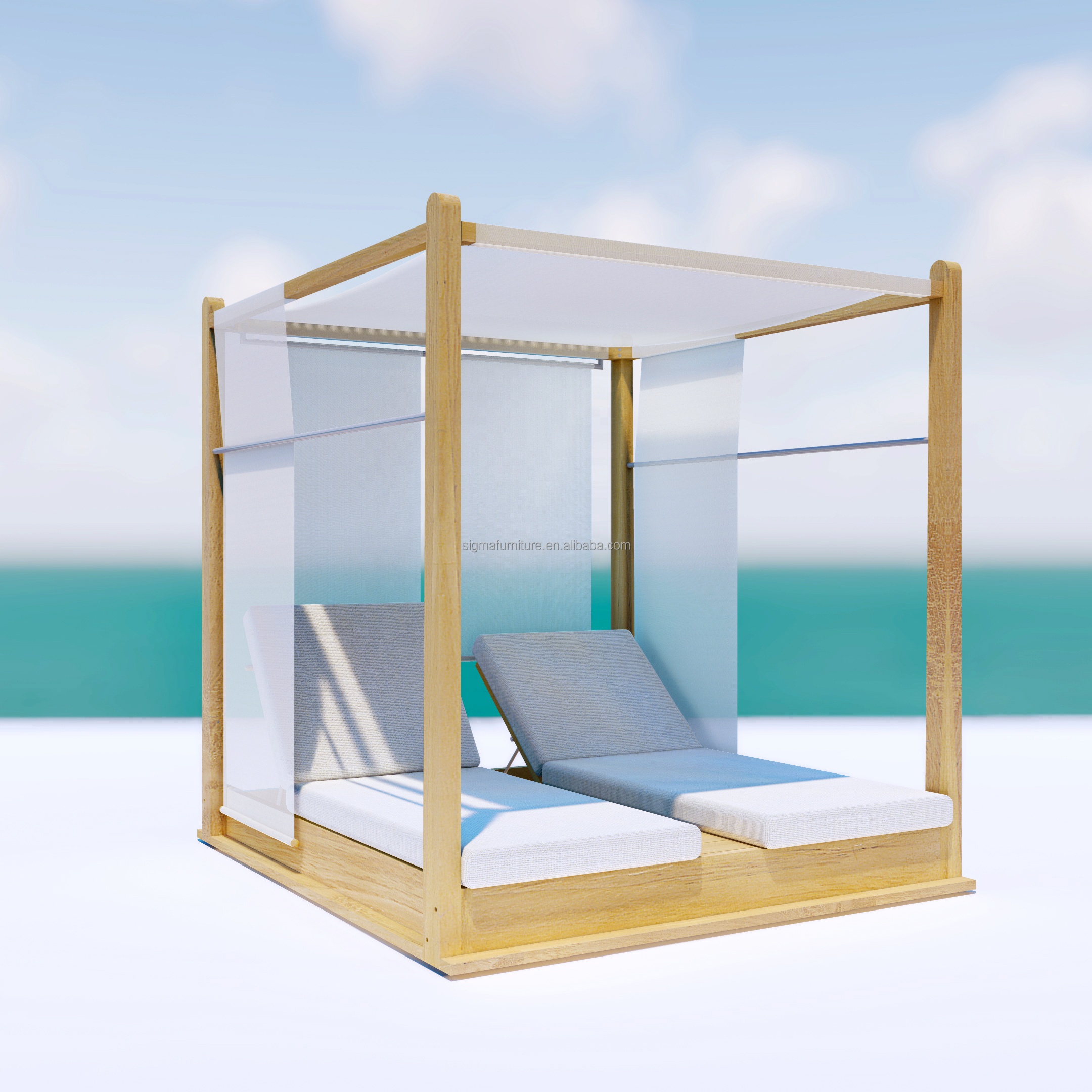 Sigma Furniture Outdoor Patio Garden Home Luxury Solid Teak Wood Swimming Pool Side Leisure Daybed CanopyPopular