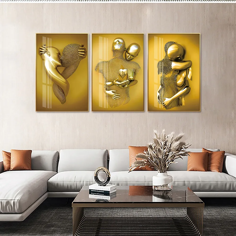 Huamiao 40*60cm Modern Metal Body Art Lover Painting And Wall Art Sexy Couple Crystal Porcelain Painting