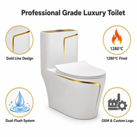 WC monobloc en céramique de luxe avec système de chasse double, finition dorée |   WC moderne pour hôtel et villa