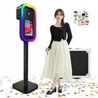 Casing Photo Booth Oval Lampu RGB untuk iPad, Cocok untuk Tablet 11 inci, Kamera Photobooth, Stand iPad, Mesin Photo Booth Cetak Instan untuk Pesta