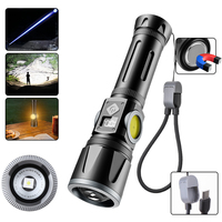 Lampe de poche longue portée rechargeable 30W avec lampe LED COB étanche 1200 Lumens Torche de sortie Type-C avec corde magnétique