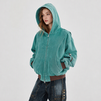 Blouson cargo vintage MA-1 unisexe/femme en toile délavée turquoise, style bomber, hiver, doublure épaisse en fausse fourrure, à capuche, coupe oversize courte, taille XL