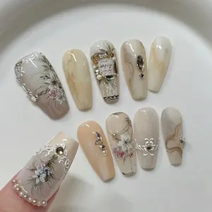 Nail art Chinese painting Iris NAILS New Style High Quality OEM Easy To Use Decoration Diy False Luxury Handmade Press On Nail