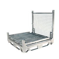 Conteneurs de stockage pour chariots élévateurs en acier haute capacité, personnalisés, semi-ouverts avec porte frontale, base en plaque, galvanisés, pliables, pour le stockage en vrac