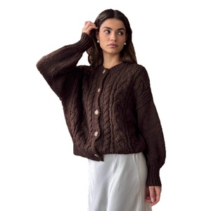 Cardigan en maille torsadée épaisse vintage pour femme, nouvelle collection automne-hiver, avec doublure en <span class=keywords><strong>mohair</strong></span> et laine, col simple boutonnage - Product Image 5