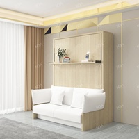 Lit mural pliant NOVA, gain de place, mobilier de chambre à coucher, couleur naturelle, cadre de lit en mélamine Queen avec ensemble canapé