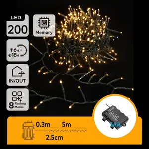 <b>Flat</b> LED string lights, firecracker type, 3AA <b>batteries</b>, warm white, 5m, ideal for decorating events and creating atmospheres - Product Image 1