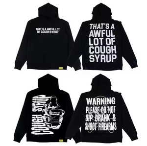 Sudadera con Capucha para Hombre con Estampado 'That's a Awful Lot of Cough Syrup', Negra, de Poliéster Tejido, 160g, Cálida, Estilo Otoñal - Product Image 3
