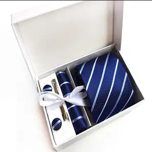 新款真丝领带套装男士时尚领带定制标志领带婚礼正式派对接受来样定做男士领带带白色盒子