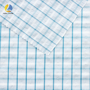 Tela <span class=keywords><strong>a</strong></span> <span class=keywords><strong>cuadros</strong></span> de Seersucker tejida de verano plisada 56% poliéster 32% algodón 12% rayón ropa <span class=keywords><strong>a</strong></span> rayas hilo teñido para vestidos - Product Image 5