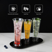 Verre à pied évasé en verre transparent avec taille incurvée pour thé aux fruits, cocktails, smoothies, bubble tea, café et bar – Vente en gros