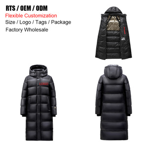 Veste d'hiver <span class=keywords><strong>longue</strong></span> à capuche en duvet, marque privée, 90% duvet de canard blanc, streetwear, multi-poches, noir et or, OEM - Product Image 1