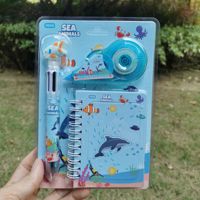Juego de regalo de papelería de animales de dibujos animados, cuaderno de cinta correctora con bolígrafo, libro, Kit de proveedor escolar