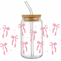 Stiker UV DTF Coquette Bows - Stiker Minuman Pita Pink Biru untuk Gelas Tumbler 16 oz