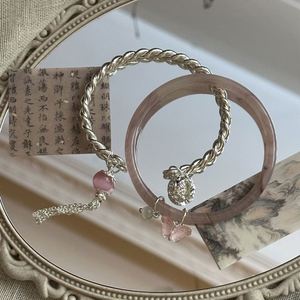 Vintage Gradient Pink Color Imitation Hetian White Jade <b>Bangle</b> Simple Retro Chinese Style Pearl Butterfly Bracelet <b>Set</b> - Product Image 2