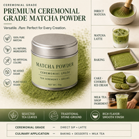 Poudre de Matcha Pure en Sachets Individuels Portables – À Stocker dans un Endroit Sec et Ventilé – Idéal pour les Voyages, le Bureau et les Boissons Nomades