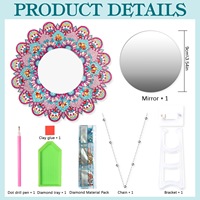 Kit de mosaïque artistique en diamant DIY avec miroir rond et motif mandala imprimé, en acrylique – Décoration intérieure, cadeau unique