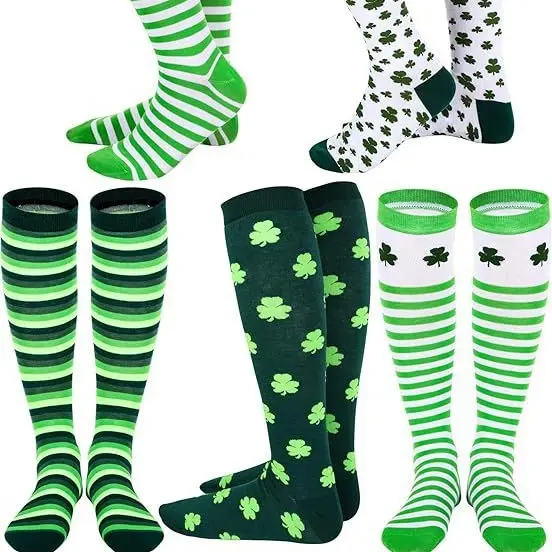 Calcetines de trébol de punto de algodón para el día de San Patricio, accesorios de disfraz de San Patricio para mujer