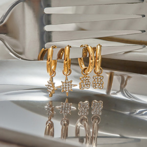 New Ins 5 Styles Fashion Hoop Earrings Set High Quality PVD Plated 18k Gold <strong>Stainless</strong> <strong>Steel</strong> Earrings <strong>Jewelry</strong> Zircon Earrings - Product Image 2