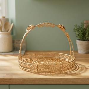 Panier de rangement rond en métal fait main, style rustique, pour l'organisation du salon - Product Image 4