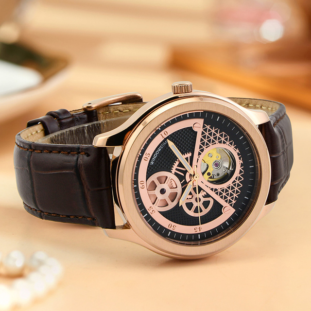 Luxury Skeleton Mechanical Watch for Men with Custom Logo Automatic Movement Leather Strap New