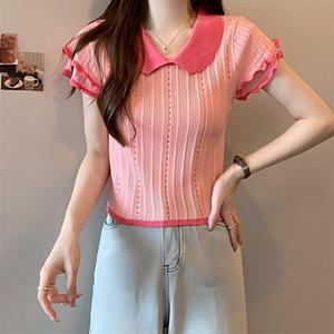 Blouse tricotée à manches courtes populaire pour <span class=keywords><strong>femme</strong></span>, en jersey doux imprimé, respirante, coupe ample, taille unique, idéale pour l'été – Vente en gros - Product Image 1