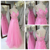 Robes de bal roses en gros 2026 2027 – Robe de soirée en dentelle florale 3D, corset perlé, tulle, coupe trapèze – Fournisseur d'usine