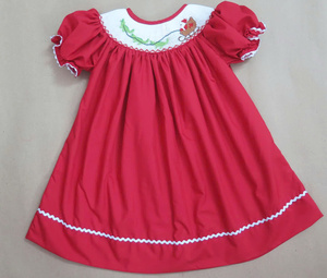 Santa Sleigh Reindeer Smocked Kids <b>Dress</b> Romper <b>Red</b> Christmas Holiday Collection Hand Embroidered Party Outfit - Product Image 1