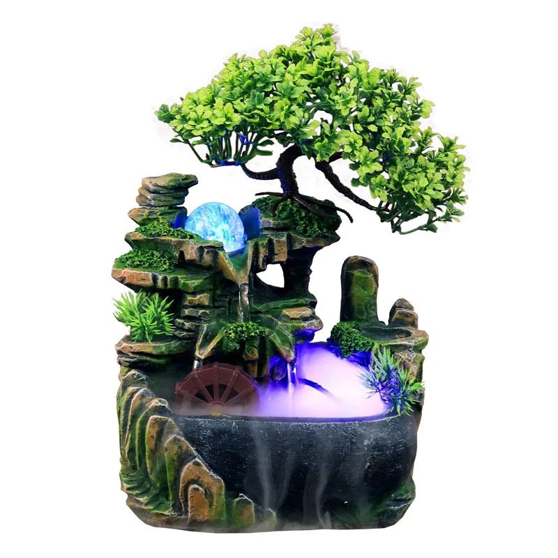 Ywbeyond Indoor Resin Rockery Waterscape Feng Shui Water Fountain Home Office Desktop Spray Humid Decoration Crafts