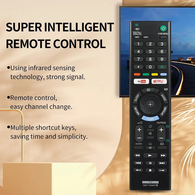 Replacement Smart TV Remote Control RMT-TX300P for KD-43X7000E/KD-49X7000E/KD-55X7000E/KD-65X7000E 8 Meter Range AAA Battery 4
