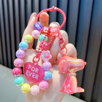 Porte-clés mignon en perles avec motif chien ou ours de dessin animé, bracelet perlé avec pendentif cœur