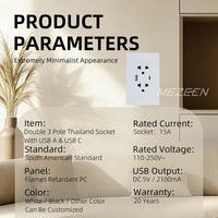 Enchufe de Pared Tailandés de Alta Calidad, Estándar Sudamericano, Panel Grande de PC, Doble 3 Polos, con Puertos USB Tipo A y Tipo C