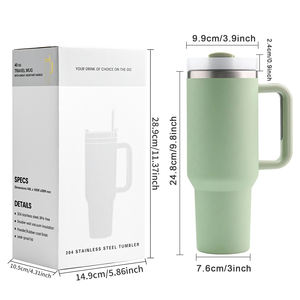 Gobelet isotherme de voyage en acier inoxydable à double paroi avec logo personnalisé, 12-24 heures d'isolation, avec couvercle et paille, rose, capacité de 40 oz et poignée - Product Image 4