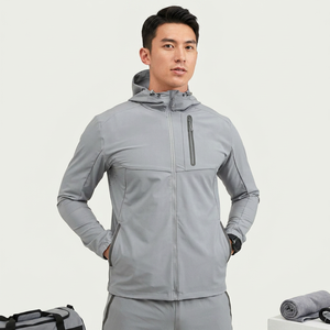 Men's Hooded Windproof Polyester/Nylon Windbreaker Jacket Autumn Zipper Closure Regular Fit Solid Color Gray - Product Image 1