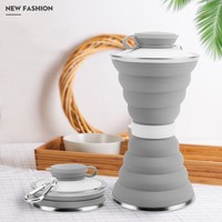 Bouteille d'eau pliable en Silicone 2023 ml, vente en gros, bouteille pliable colorée OEM pour Sports de plein air avec crochet, 500
