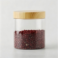 Pot en plastique PET transparent à large ouverture de qualité alimentaire avec couvercle à vis imitation bois pour bonbons et biscuits - Contenant de stockage anti-humidité