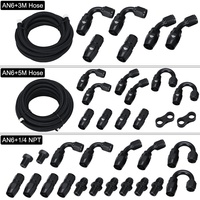 6AN AN6 Selang Fitting Bahan Bakar Minyak Ujung 0 + 45 + 90 + 180 Derajat Kit Adaptor Minyak AN6 Selang Bahan Bakar Minyak Kepang 5M Hitam dengan Klem OFK65