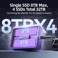 حاوية ألومنيوم JEYI لأقراص SSD نوع M.2 NVMe بأربع فتحات، محطة إرساء عالية السرعة تدعم Thunderbolt 4/3 وUSB 4 بسرعة 40 جيجابت في الثانية مع دعم RAID اللين