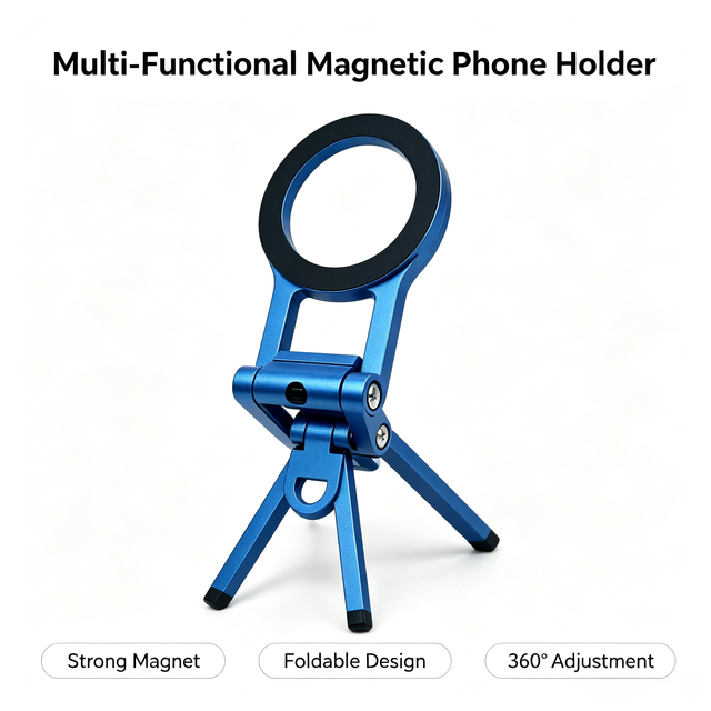Foldable Aluminum Alloy Magnetic Phone Stand Multi Functional Portable Desktop Phone Holder Tripod Bracket for Smartphone Tablet