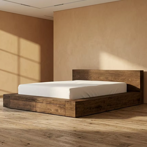 Cadre de lit moderne Linz en teck massif avec tiroirs intégrés spacieux pour une ambiance chaleureuse dans la chambre - Product Image 6