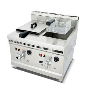 Friggitrice a Gas da Banco a 2 Vasche con Capacità 11+11L e Valvola dell'Olio per Uso Domestico, per Nuggets di Pollo, Patatine Fritte, Tempura e Costolette di Maiale - Product Image 1