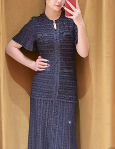 Bettergirl Primavera 2026 Nuovo <span class=keywords><strong>Abito</strong></span> Lungo <span class=keywords><strong>Blu</strong></span> Glitterato a Collo Tondo e Maniche Corte, Elegante e Casual <span class=keywords><strong>in</strong></span> <span class=keywords><strong>Maglia</strong></span> - Product Image 1