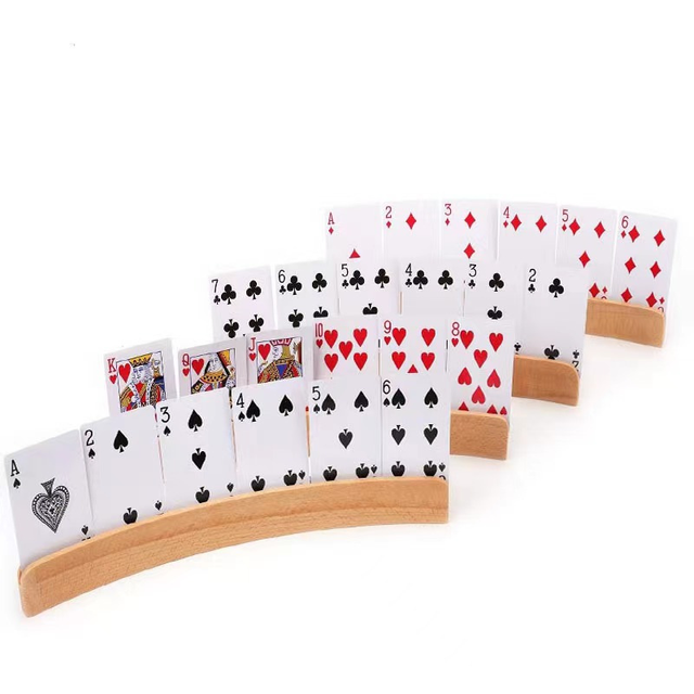 Custom 4 Pcs 1set Curved Shape Wooden Cards Holders Playing Card Tray Holder Board Game Organizer