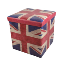 Pouf pliant en similicuir PVC imprimé avec rangement et fonction banc-tabouret